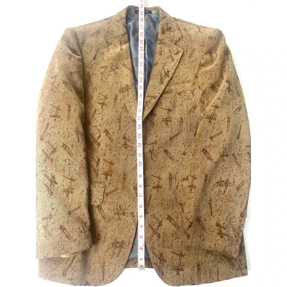 HUGO BOSS Mens Single Breasted Blazer Textured Tan Pattern Brown Jacket‎ 40R